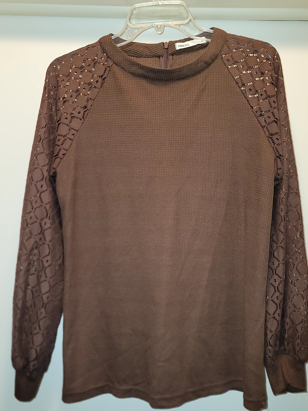 MIHOLL brown knitted top with Lacy Sleeves M